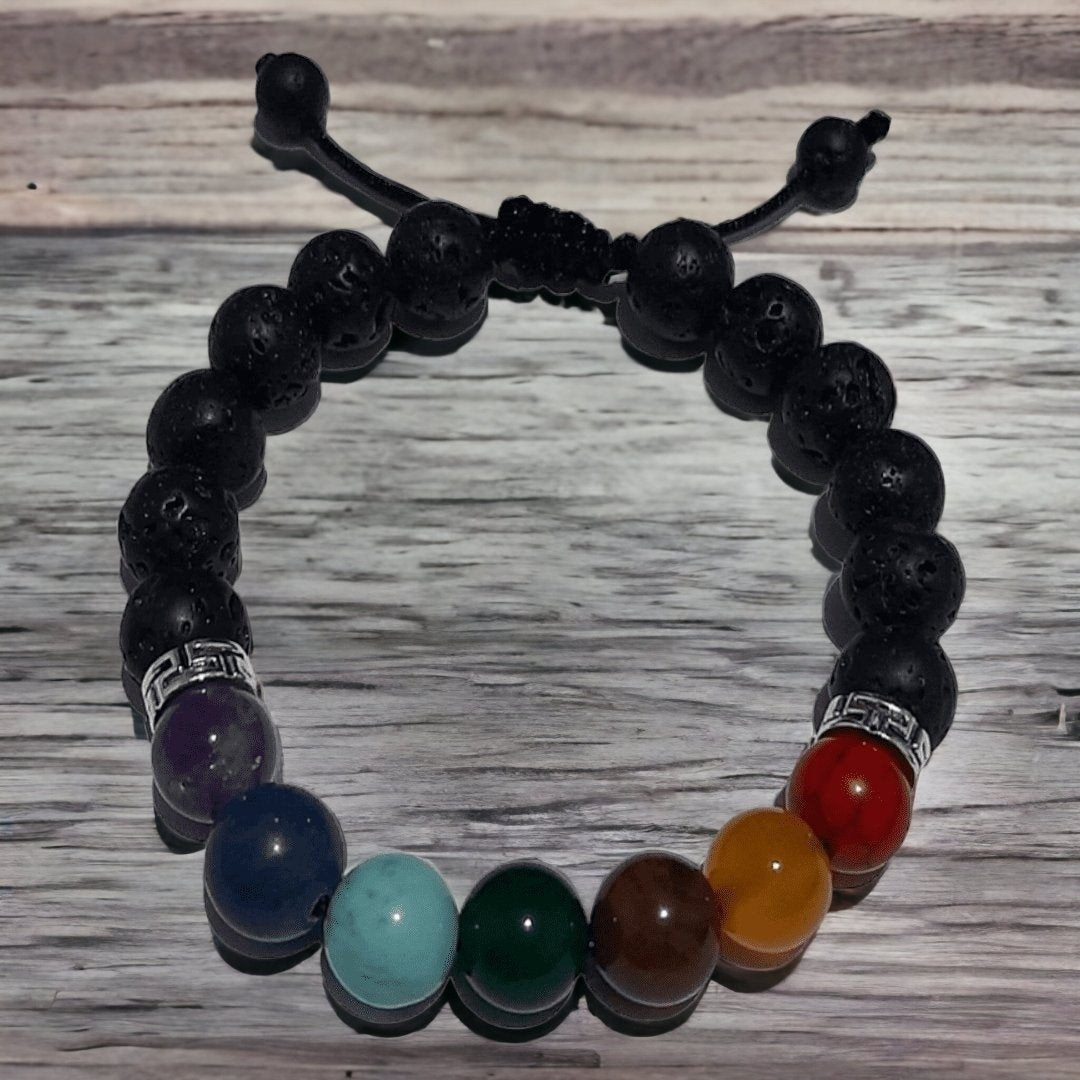 Pulsera 7 chakras & Piedra Volcánica - Diversa Colección