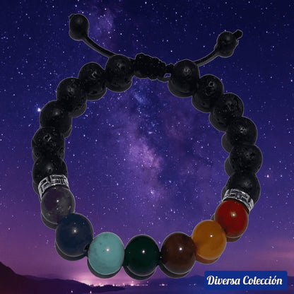Pulsera 7 chakras & Piedra Volcánica - Diversa Colección