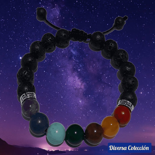 Pulsera 7 chakras & Piedra Volcánica - Diversa Colección
