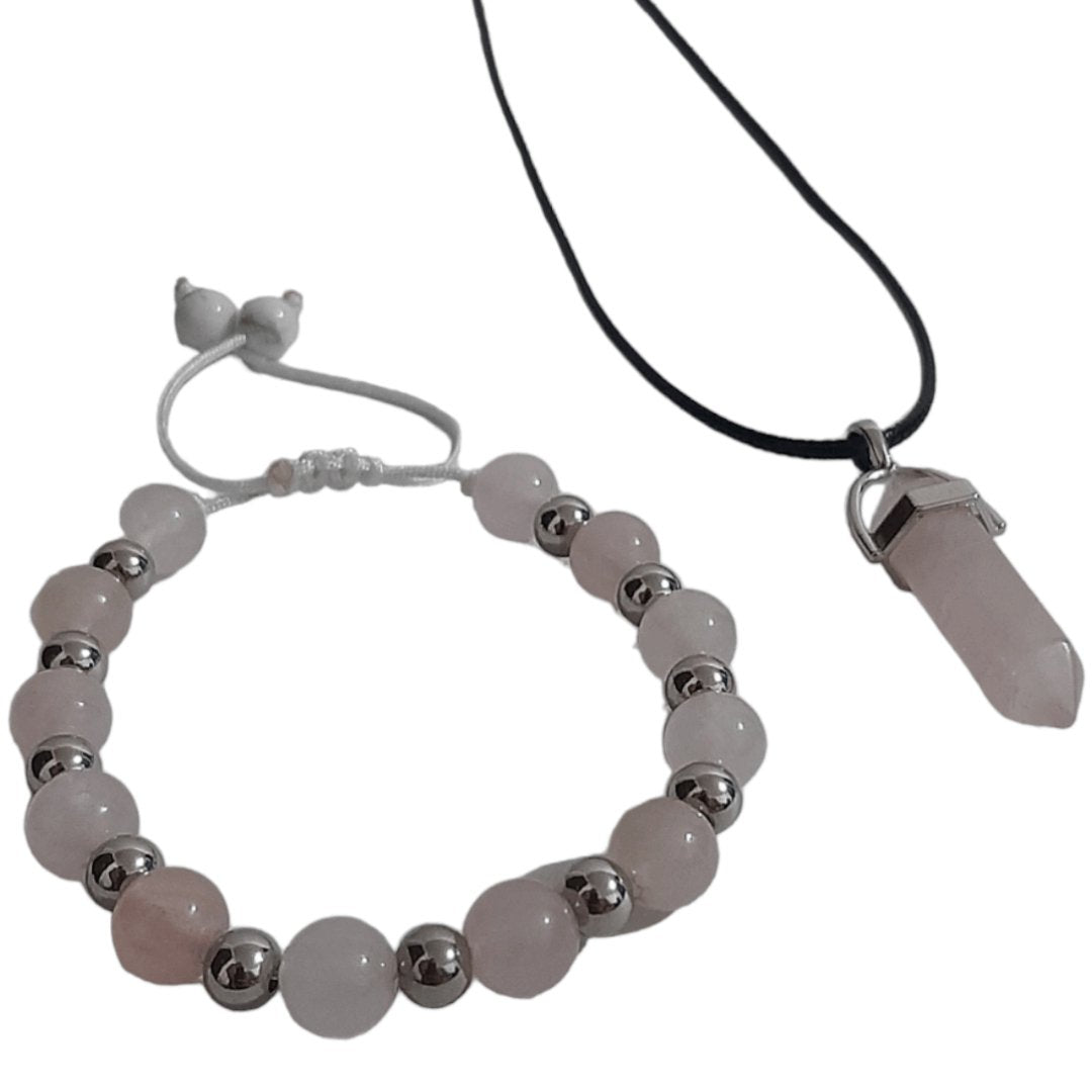 Pulsera + Collar Cuarzo Rosa - Diversa Colección