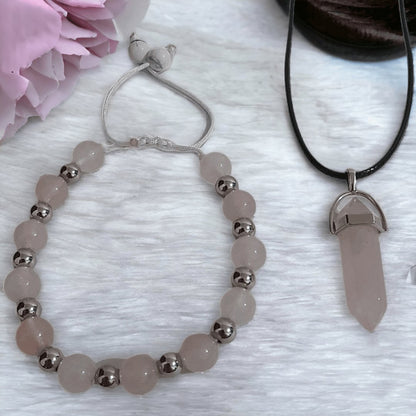 Pulsera + Collar Cuarzo Rosa - Diversa Colección
