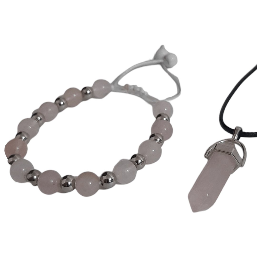 Pulsera + Collar Cuarzo Rosa - Diversa Colección