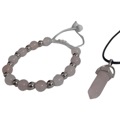 Pulsera + Collar Cuarzo Rosa - Diversa Colección