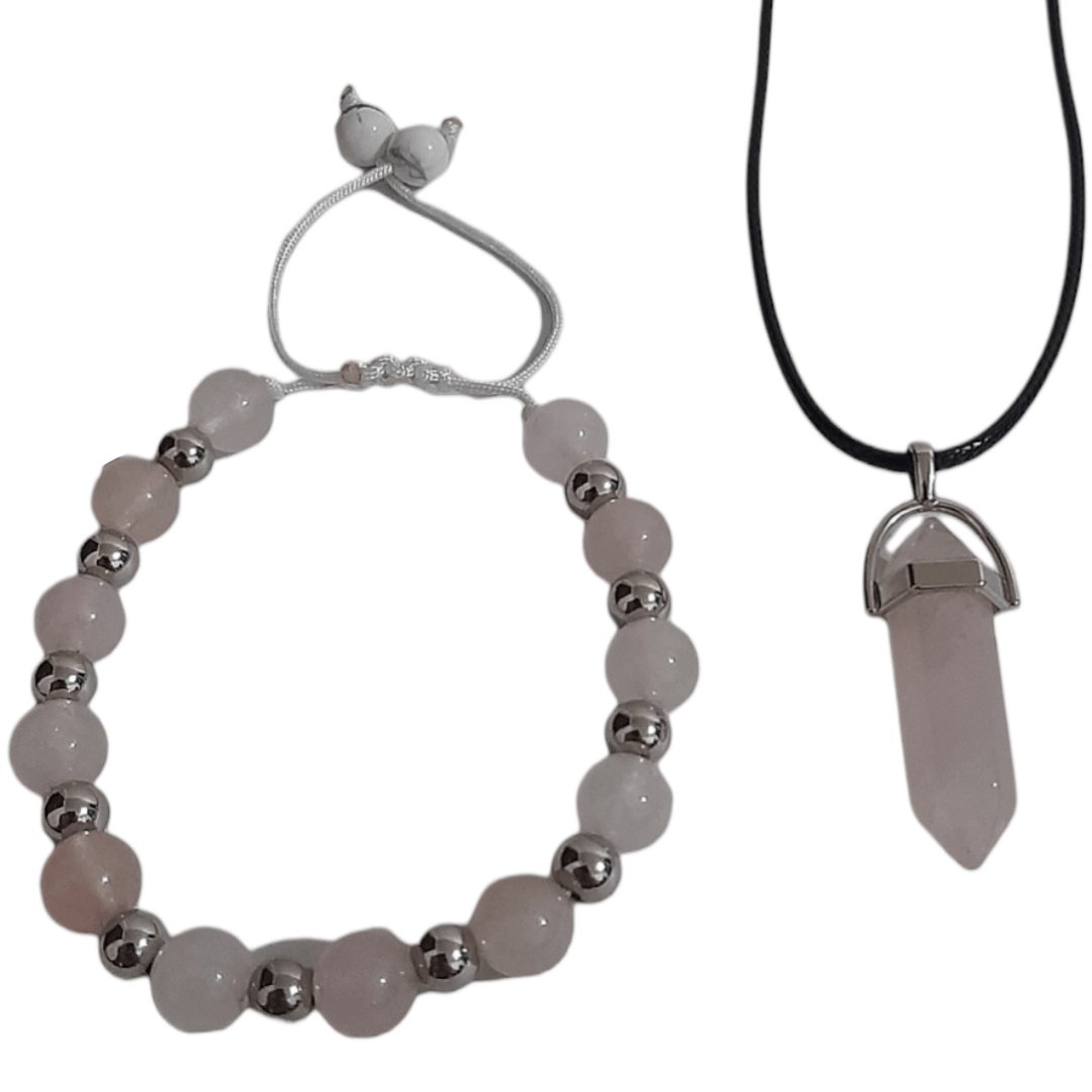 Pulsera + Collar Cuarzo Rosa - Diversa Colección