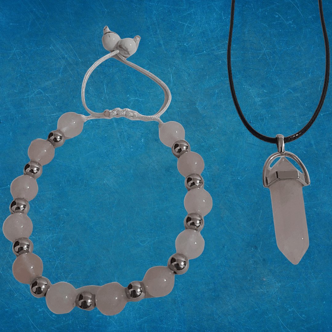 Pulsera + Collar Cuarzo Rosa - Diversa Colección