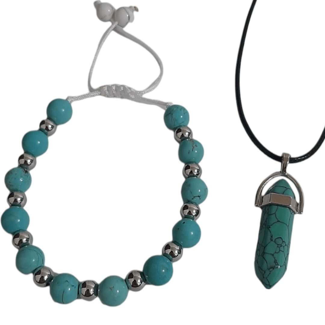 Pulsera + Collar Cuarzo Turquesa Azul - Diversa Colección