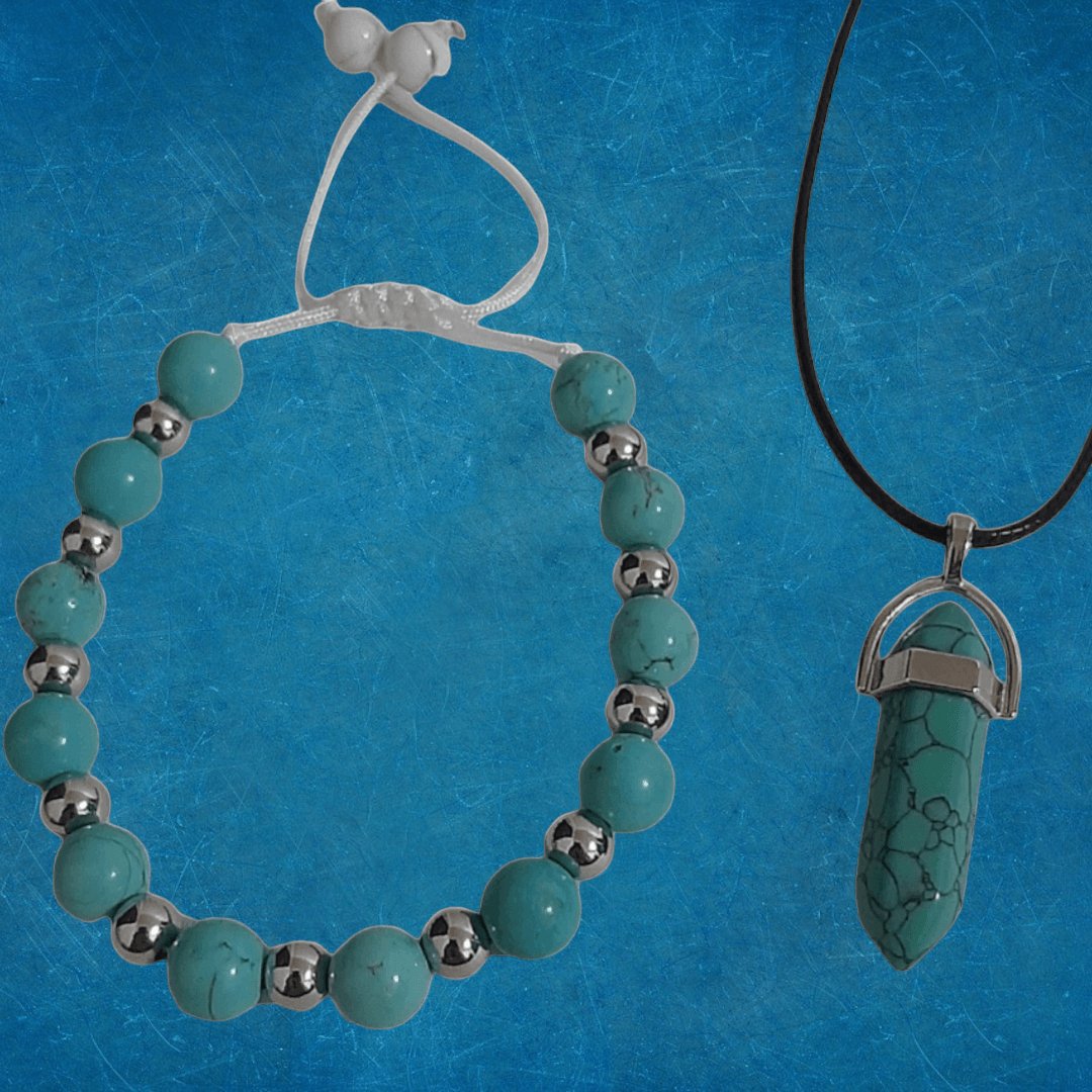 Pulsera + Collar Cuarzo Turquesa Azul - Diversa Colección