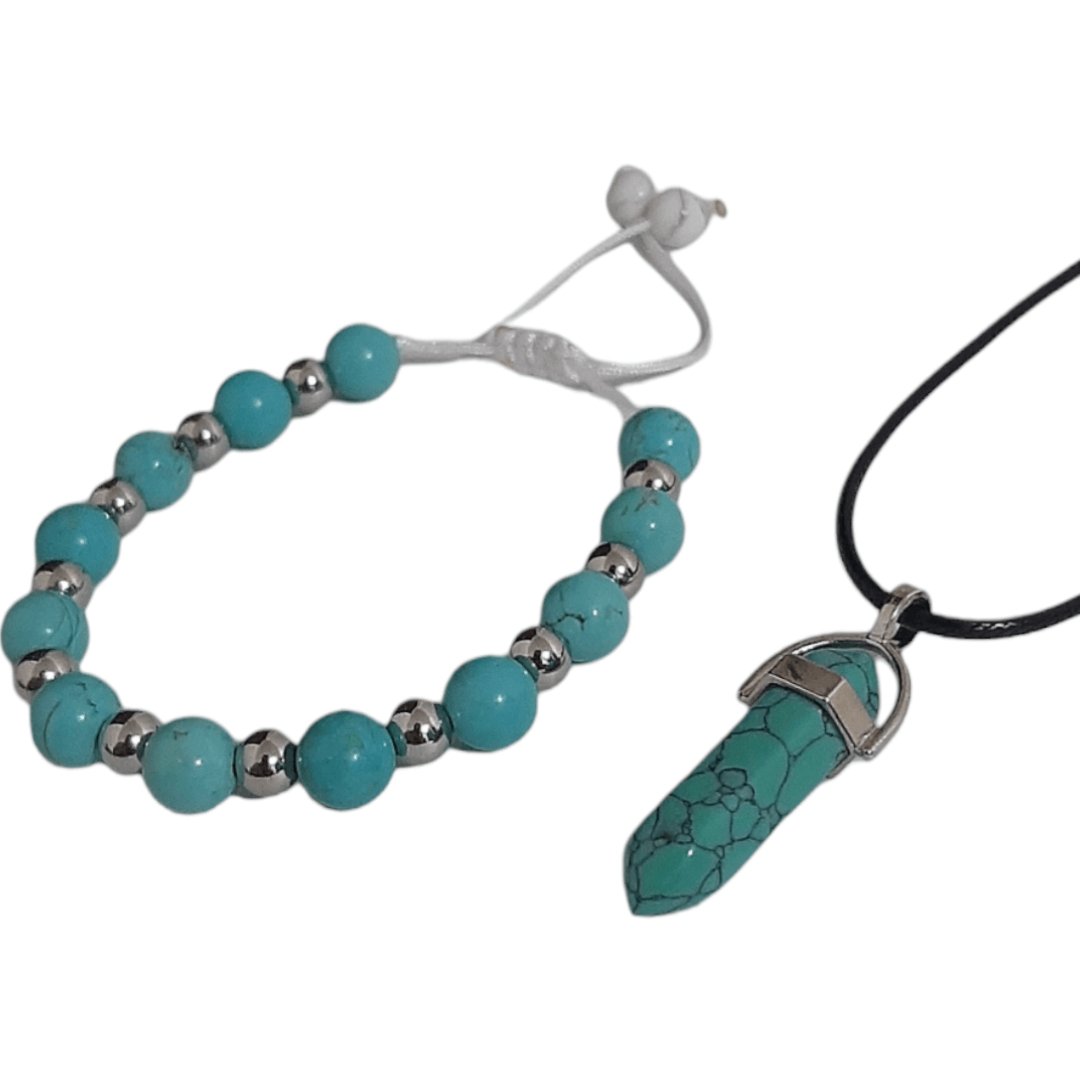 Pulsera + Collar Cuarzo Turquesa Azul - Diversa Colección