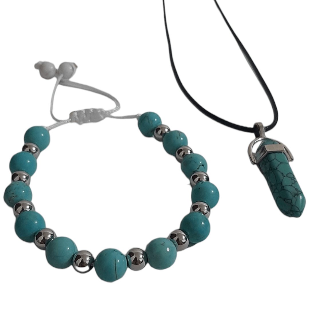 Pulsera + Collar Cuarzo Turquesa Azul - Diversa Colección