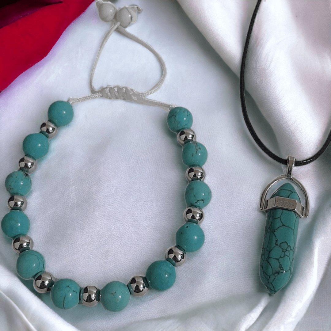 Pulsera + Collar Cuarzo Turquesa Azul - Diversa Colección