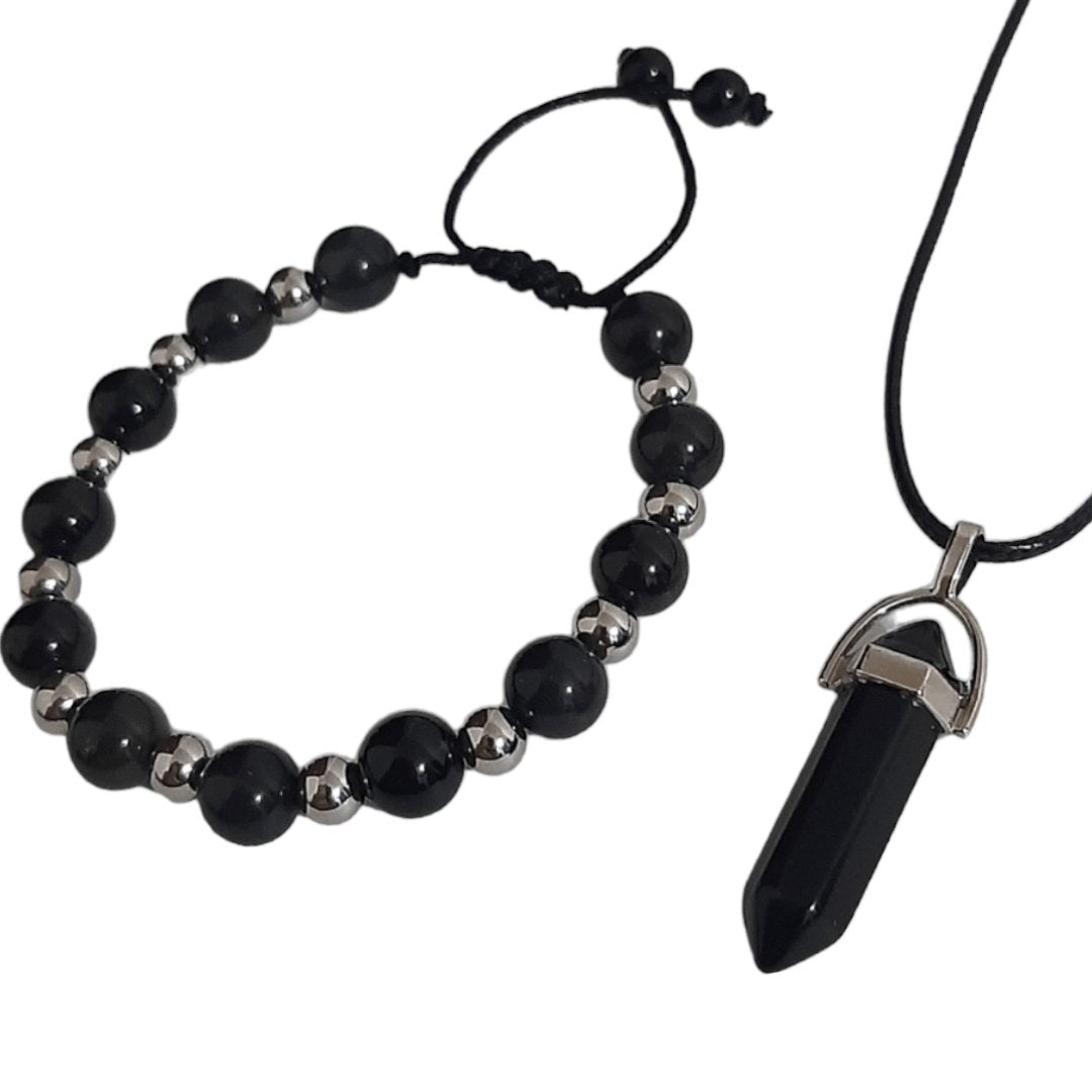 Pulsera + Collar Obsidiana - Diversa Colección