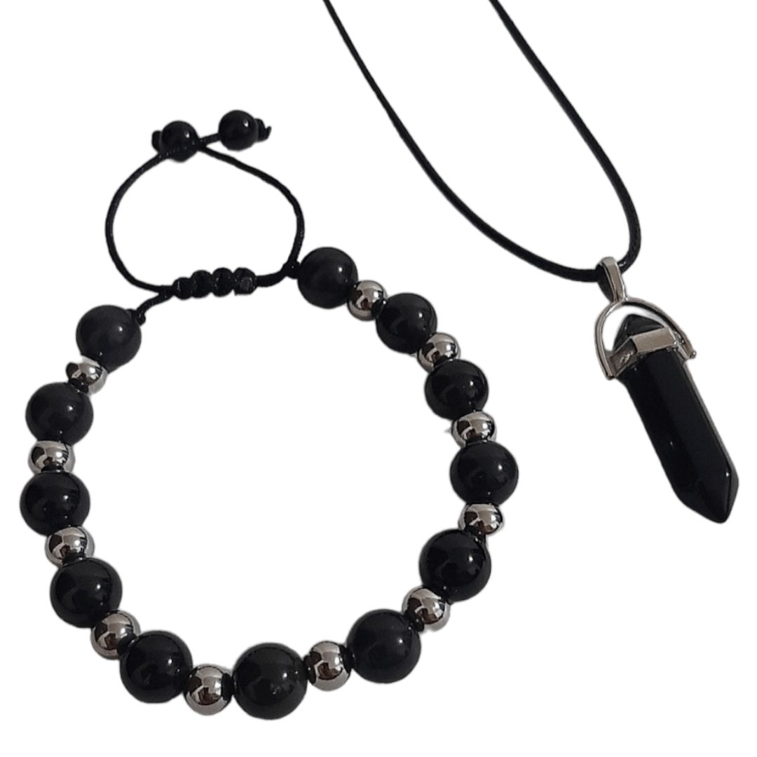 Pulsera + Collar Obsidiana - Diversa Colección