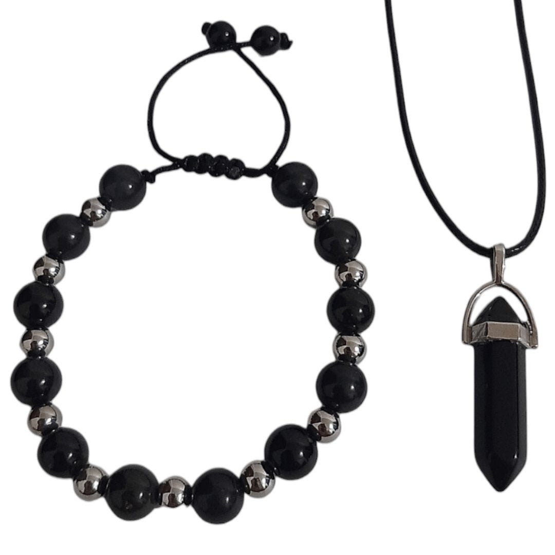 Pulsera + Collar Obsidiana - Diversa Colección