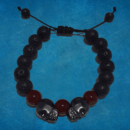 Pulsera Doble Cráneo Piedra Volcánica - Diversa Colección