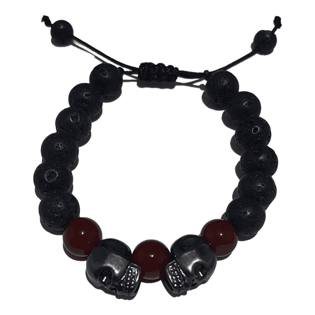 Pulsera Doble Cráneo Piedra Volcánica - Diversa Colección