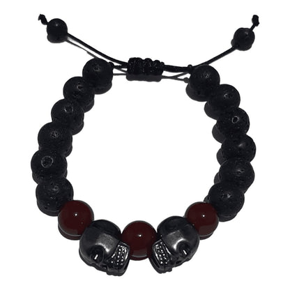 Pulsera Doble Cráneo Piedra Volcánica - Diversa Colección