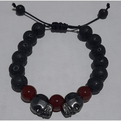 Pulsera Doble Cráneo Piedra Volcánica - Diversa Colección