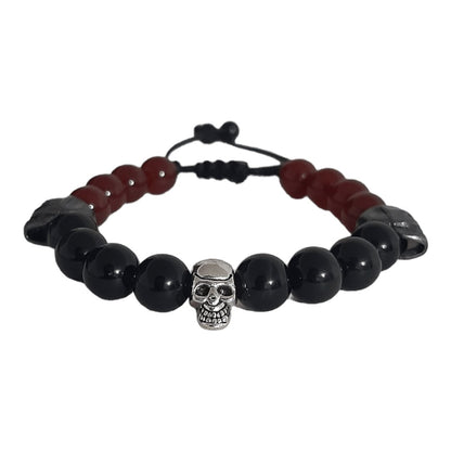 Pulsera Triple Skull Ágata & Obsidiana - Diversa Colección