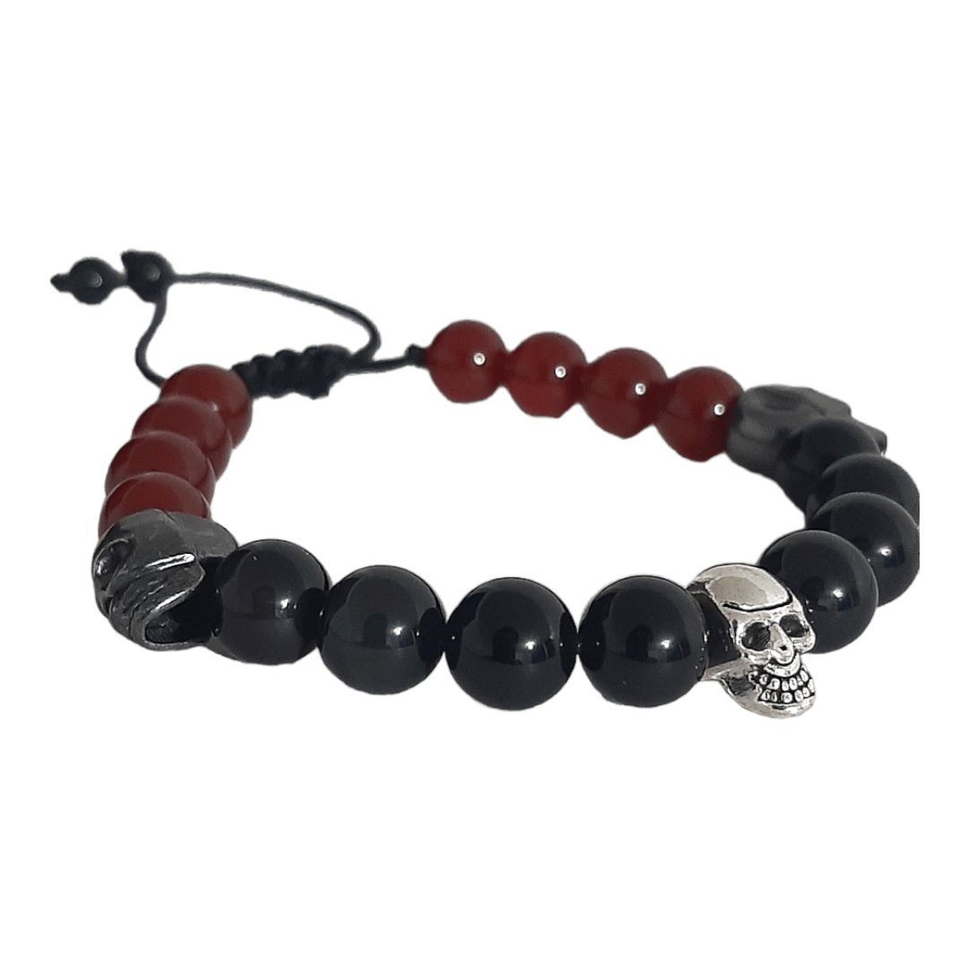 Pulsera Triple Skull Ágata & Obsidiana - Diversa Colección