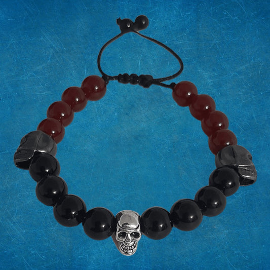 Pulsera Triple Skull Ágata & Obsidiana - Diversa Colección