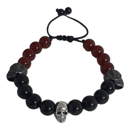 Pulsera Triple Skull Ágata & Obsidiana - Diversa Colección